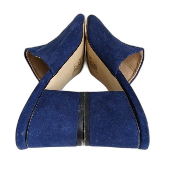 Covington Sandals Women 9 Blue Suede Shoes Blocky Chunky Heel Slide Y2k 2000s - Picture 5 of 11